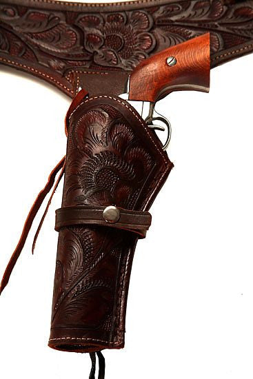 Western Cowboy Double Holster & Gun Weapon, Brown/Silver, One Size