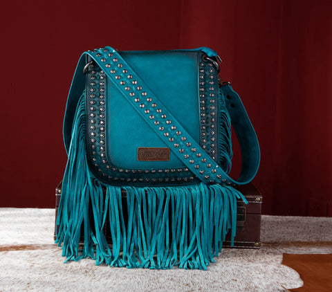 WG65-G2003 Wrangler Rivets Fringe Concealed Carry Crossbody -Turquoise