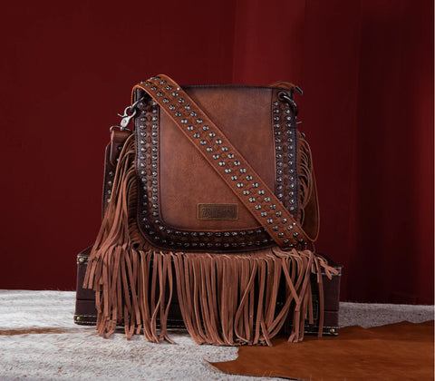 WG65-G2003 Wrangler Rivets Fringe Concealed Carry Crossbody -Brown