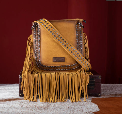 WG65-G2003 Wrangler Rivets Fringe Concealed Carry Crossbody -Yellow