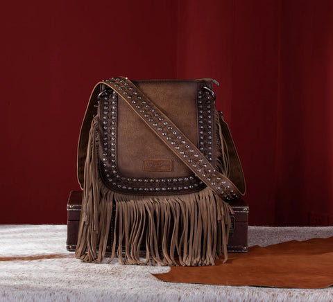 WG65-G2003 Wrangler Rivets Fringe Concealed Carry Crossbody -Coffee