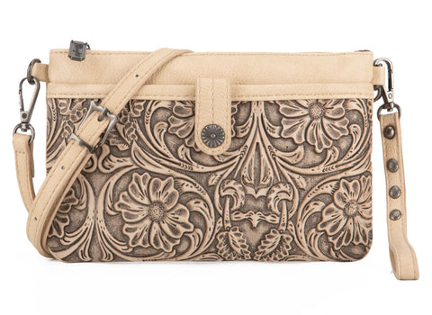 WG85-181 Wrangler Vintage Floral Tooled Collection Crossbody - Tan