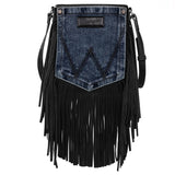 WG44-8360 Wrangler Leather Fringe Jean Denim Pocket Crossbody -Black