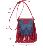 WG44-8360 Wrangler Leather Fringe Jean Denim Pocket Crossbody - Red