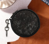 WG116-002 Wrangler Genuine Hair On Cowhide Circular Coin Pouch Bag Charm -Black