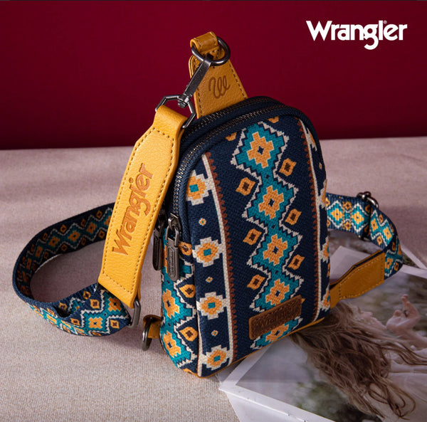 2024 New Wrangler Southwestern Print Canvas Crossbody/Sling/Chest Bag-Mustard