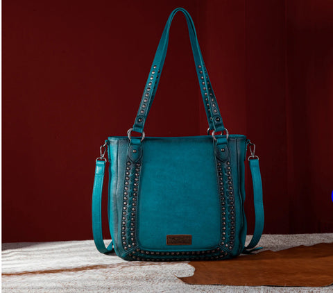 WG64-G2002 Wrangler Rivets Concealed Carry Oversize Tote/Crossbody -Turquoise