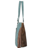 TR146G-8317 Trinity Ranch Hair On Cowhide Concealed Carry Tote-Turquoise