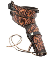 (.44/.45 cal) Western Gun Belt and Holster - RH Draw (Long Barrel) -  Two-Tone Brown Leather